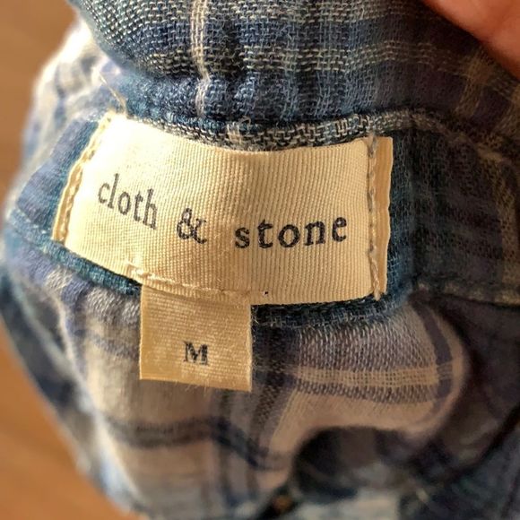 Anthropologie Cloth & Stone blue and white plaid cotton blouse - Picture 5 of 6